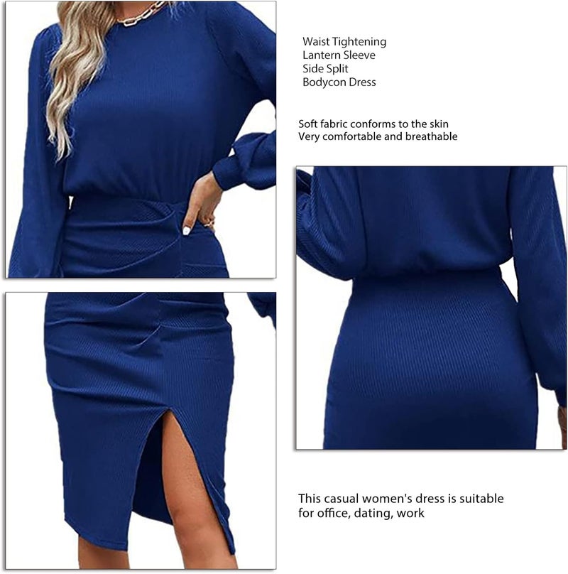 woobles Dress, womens high waist comfortable dress, solid color, breathable lantern sleeve for the night M - Image 3